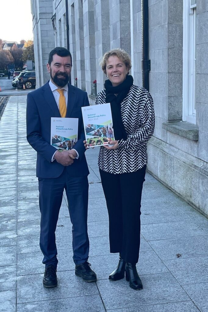 Minister Joe O'Brien TD and Denise Charlton Chief Executive of Community Foundation Ireland at launch of first ever National Policy on Philanthropy.