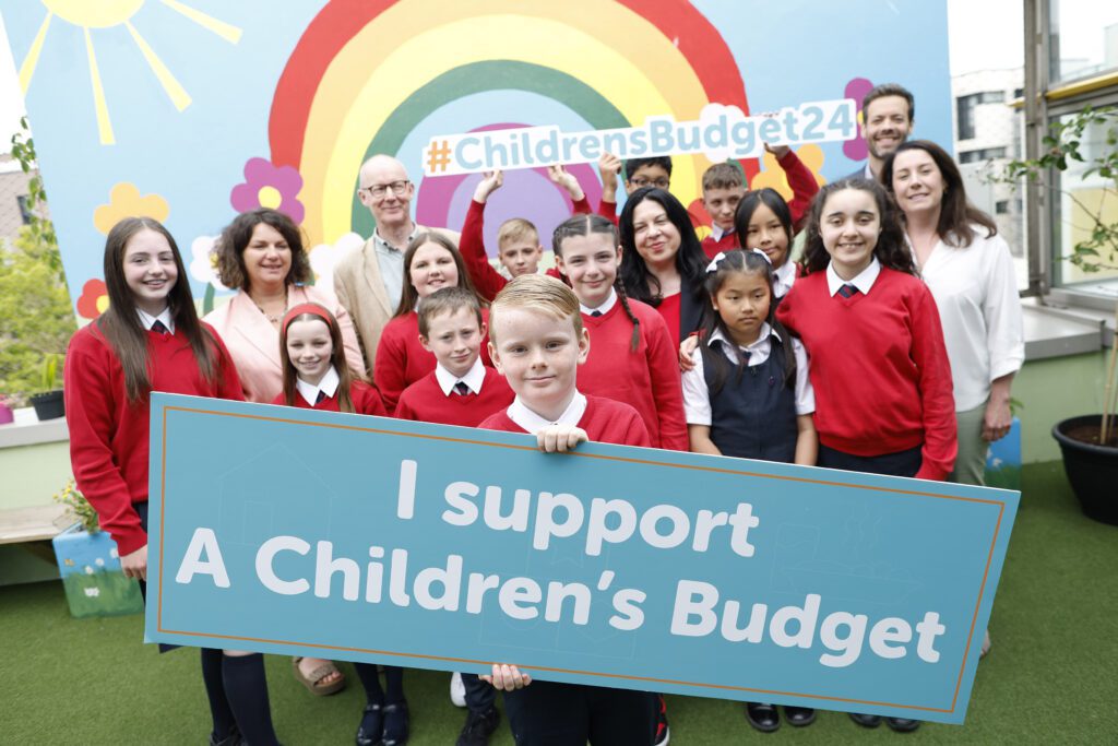I Support a Children's Budget, Image of Children of Rutland Street School with the Children's Rights Alliance as part of campaign for measures in Budget 2024.