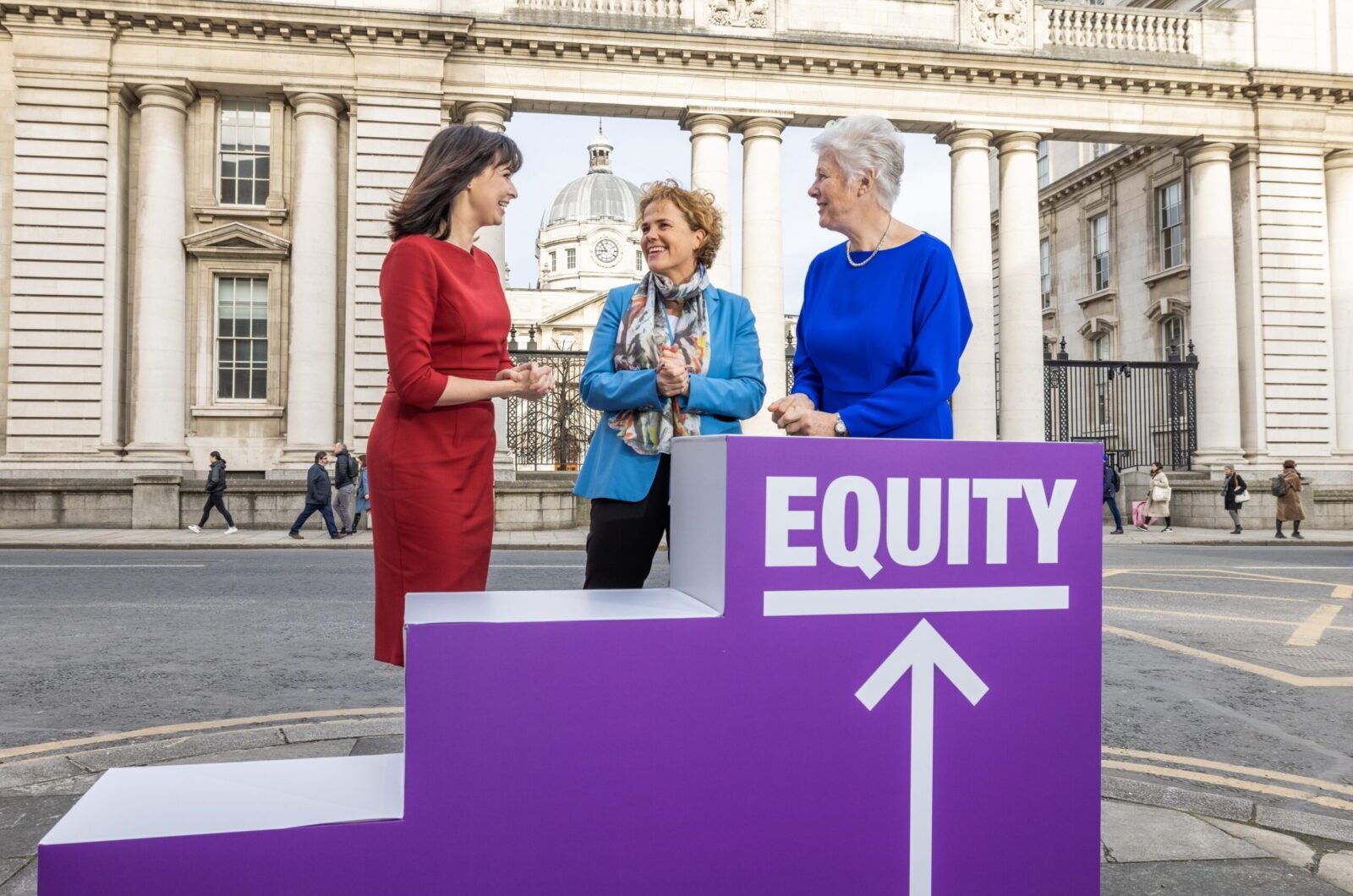 8-3-23
Chair of the Gender Equality Citizens Assembly, Catherine Day(right),  joins Community Foundation Ireland calls to Embrace Equity on International Women’s Day with Denise Charlton, Chief Executive (centre) and Academic, Musician, Broadcaster Aoibhinn Ní Shúilleabháin (left) who is chair of the Citizen’s Assembly on Biodiversity. The Foundation gathered women leaders as the Government announced its intention to hold a gender equality referendum in November. Pic:Naoise Culhane-no fee