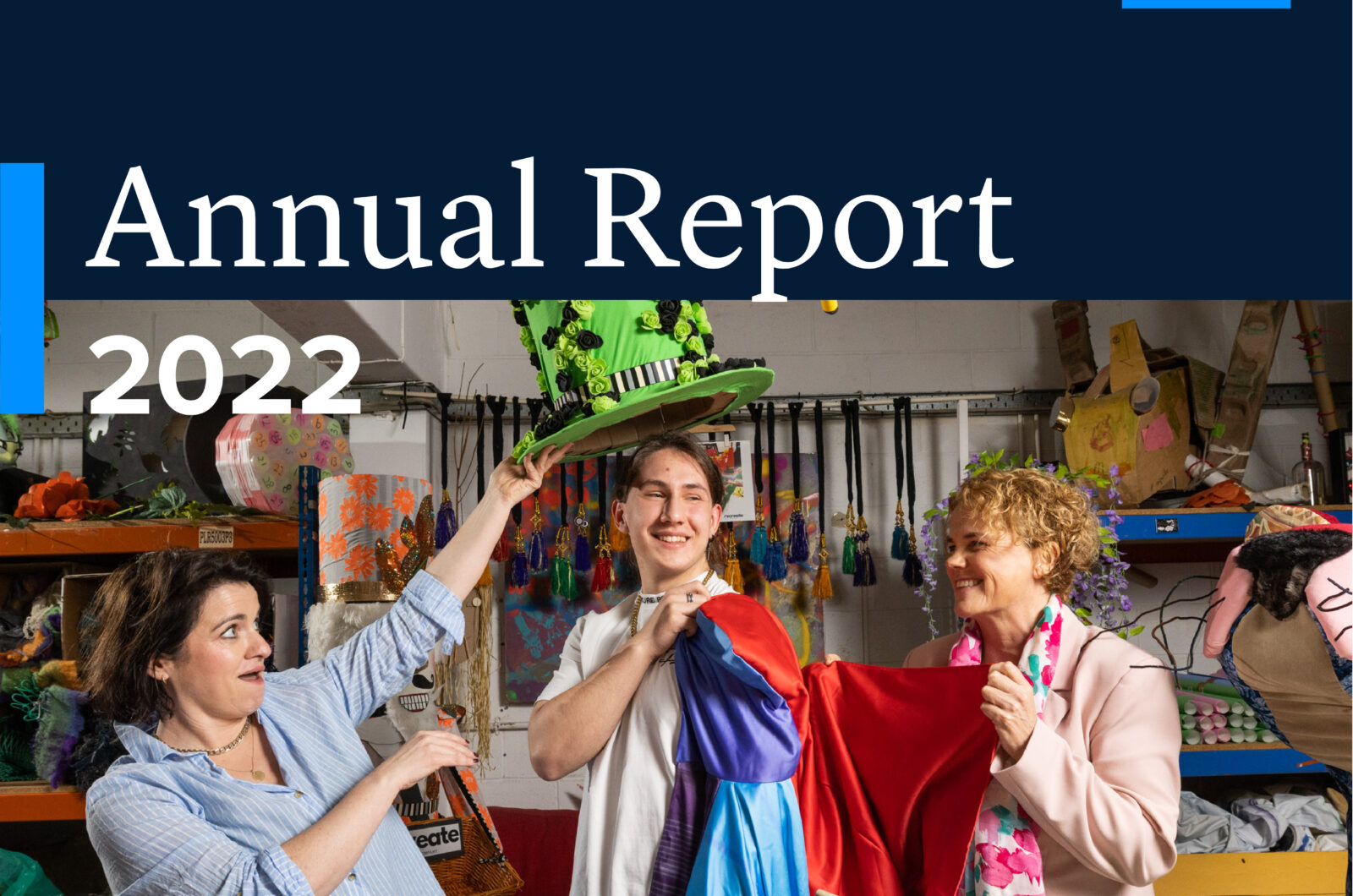 Image of Cover of 2022 Annual Report, with image of Recreate Ireland, a project combatting fast fashion by working with young people.