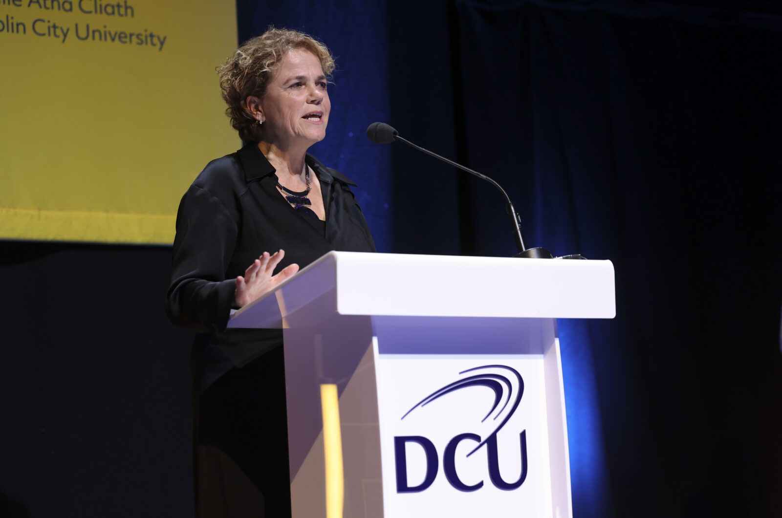 Community Foundation Ireland Chief Executive Denise Charlton accepting award from DCU on behalf of donors, supporters and partners of the Foundation in February 2024.